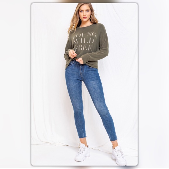 Young Wild Free Olive Sweater - Picture 3 of 5
